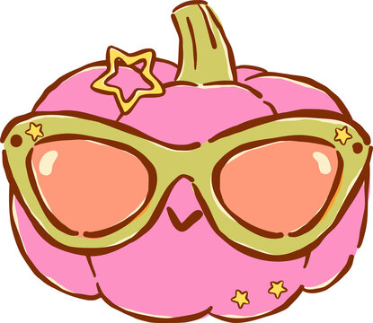 Cute Halloween Y2K Kawaii Pink Pumpkin Wearing Sunglasses Catoon Hand Drawn