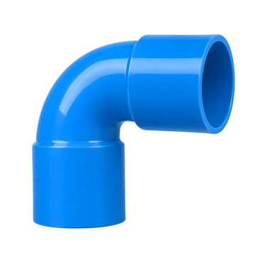 Blue PVC 90 Degree Elbow Pipe Fitting on White Background