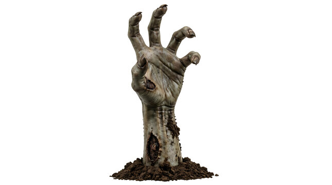 A zombie hand coming out of the ground isolated on transparent background