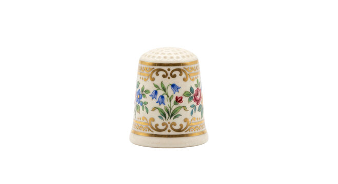 Vintage porcelain thimble with delicate floral pattern and gold trim