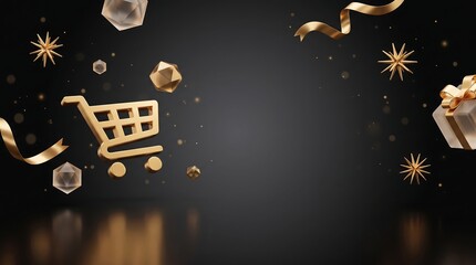 Fototapeta premium Premium Black Friday E-Commerce Background with Golden Shopping Elements
