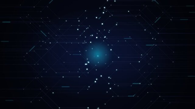 Digital circuit lines glowing on dark background