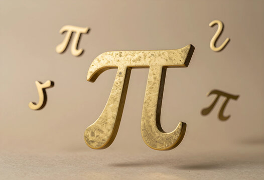 Mathematics and geometry education, golden pi symbol floating with mathematical constants for science research and academic learning in a studio setting