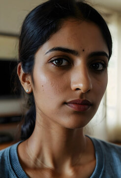 Mental health and self care, young woman with natural skin and thoughtful expression looking at camera for wellness and mindfulness lifestyle portrait