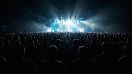 Obraz premium Silhouetted crowd at concert stage
