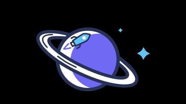 Animated Rocket Orbiting Ringed Planet in Space 4K