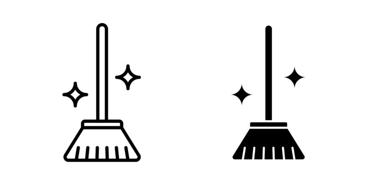 Sweeping icon shows the action of cleaning a surface with a broom to remove dust, dirt, and unwanted debris.