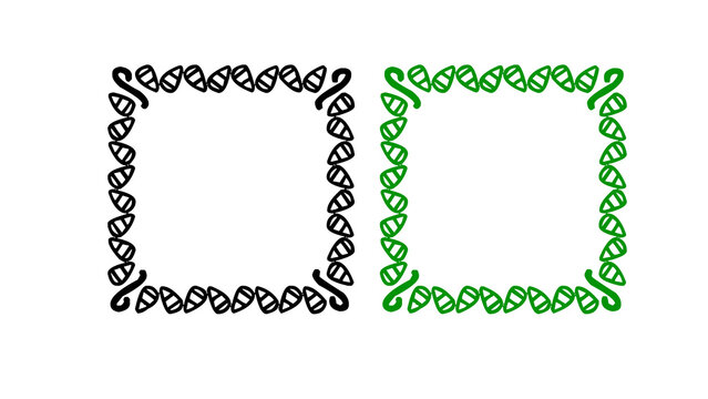 Decorative square frame set made of black and green heart shapes ornamental border design isolated on white background for wedding and invitation card