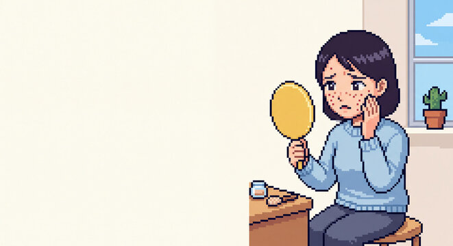 ニキビに悩む女性のドット絵素材