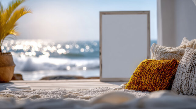 Cozy beachside seating area with ocean view during a sunny day