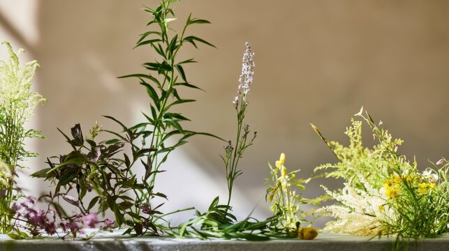 Arrangement of various plants on a table in a bright indoor setting at a local botanical space