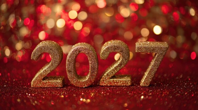 New year celebration for 2027 with golden numbers on red background
