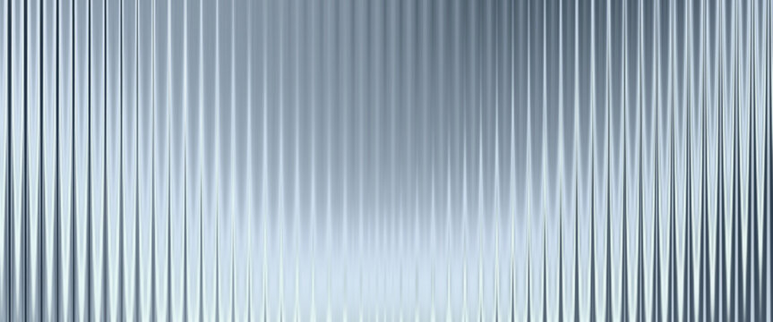 Metallic ribbed acrylic background with fluted glass effect and light reflections. Abstract vertical striped texture.