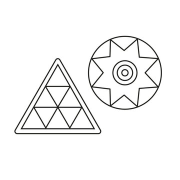 Black line art geometric traditional emblems and symbols isolated on white background. Decorative elements for Canary Islands carnival and cultural designs