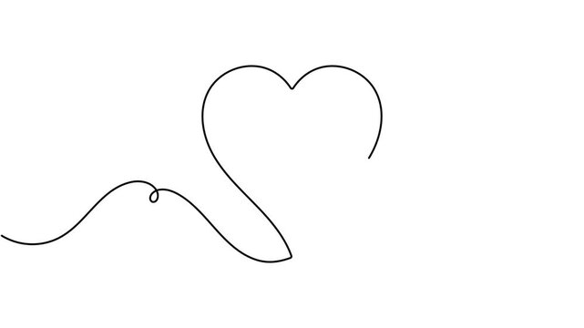 Heart playing card icon sign continuous one line art single drawing moving on white background minimalist poker game chance of money winning symbol 4k animation video