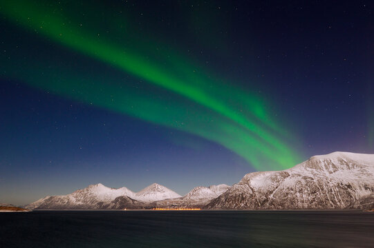 Norway, Troms, View of Aurora Borealis near Tromso