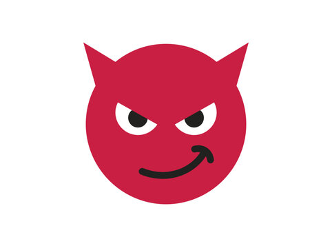Red devil face icon with an angry and evil smirk expression