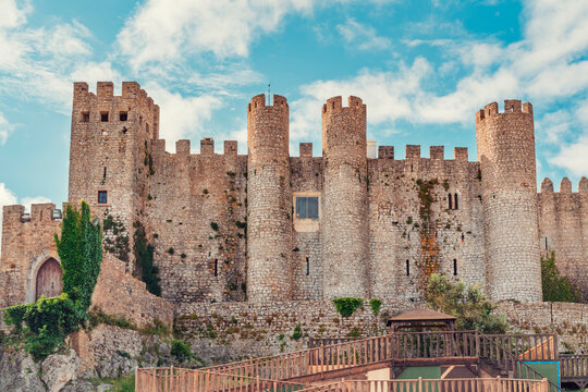 The historic medieval stone castle of Obidos in Portugal