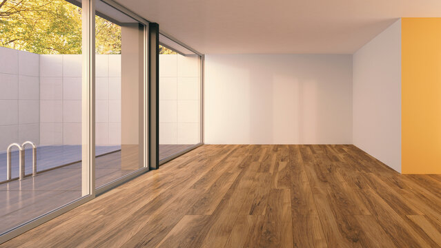 3D Rendering, bungalow with swimming pool, interior view