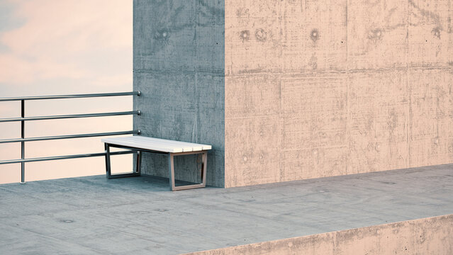 Bench at observation point, 3D Rendering
