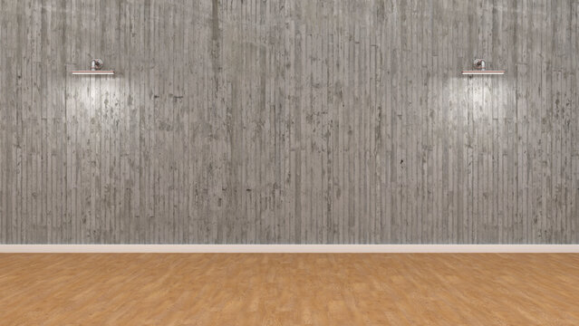 Empty room with illuminated concrete wall, 3d rendering