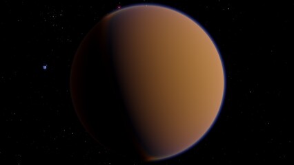 Titan Moon of Saturn Thick Atmosphere 8K 3D Render in Deep Space © Hasan