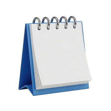 Blank blue desktop spiral calendar or note pad isolated on white background
