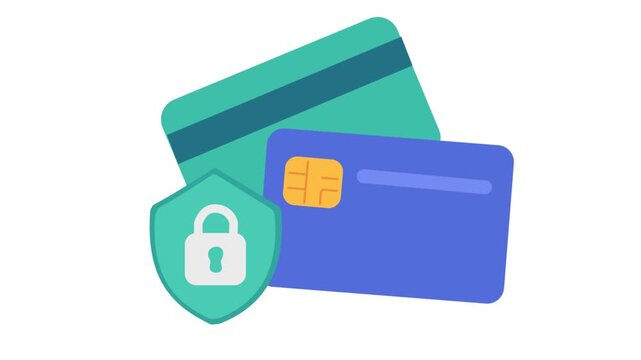 3D Credit Card Security Concept with Secure Padlock Symbol and Plastic Bank Cards Vector Illustration
