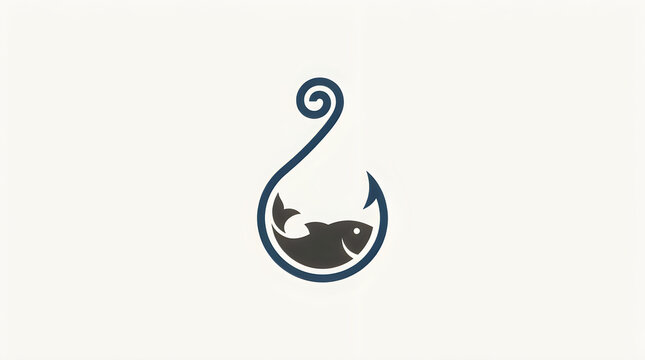 Simple fish and fishing hook logo icon illustration