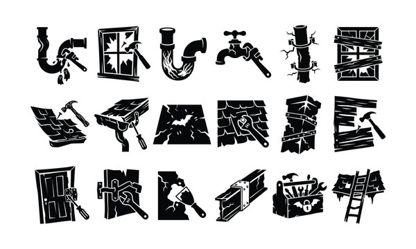 Spooky House Repair and Maintenance Silhouette Set