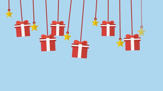 swinging red gift boxes and stars top border