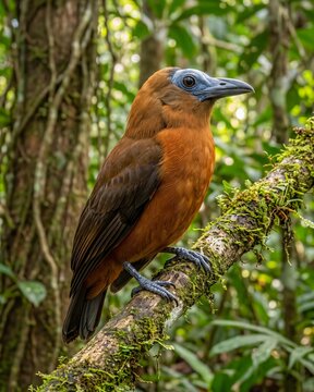 Full Body Capuchinbird in the Amazon Rainforest (Perissocephalus tricolor).