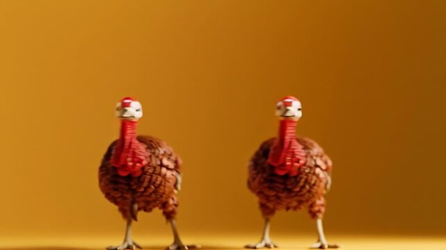 Cute Thanksgiving Family &mdash; a charming, hyper-realistic cute turkey happily dancing alongside a friendly and cheerful scarecrow, creating a warm and joyful Thanksgiving moment.