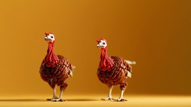 Cute Thanksgiving Family &mdash; a charming, hyper-realistic cute turkey happily dancing alongside a friendly and cheerful scarecrow, creating a warm and joyful Thanksgiving moment.