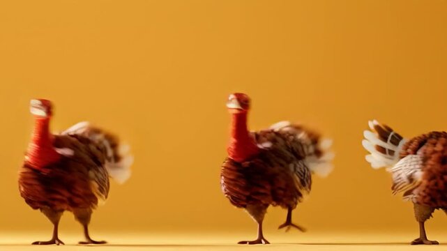 Cute Thanksgiving Family &mdash; a charming, hyper-realistic cute turkey happily dancing alongside a friendly and cheerful scarecrow, creating a warm and joyful Thanksgiving moment.