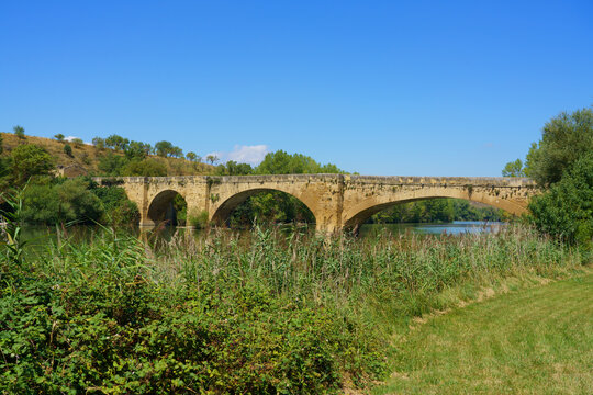 Scenic view of a rustic stone bridge in the Rioja region near San Vicente de la Sonsierra