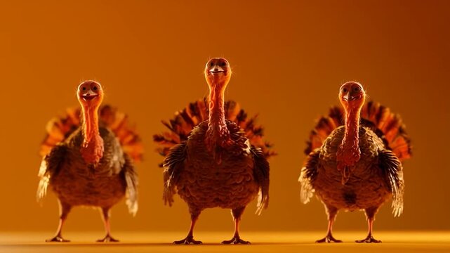 Cute Thanksgiving Family &mdash; a charming, hyper-realistic cute turkey happily dancing alongside a friendly and cheerful scarecrow, creating a warm and joyful Thanksgiving moment.