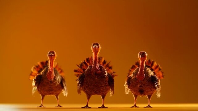 Cute Thanksgiving Family &mdash; a charming, hyper-realistic cute turkey happily dancing alongside a friendly and cheerful scarecrow, creating a warm and joyful Thanksgiving moment.