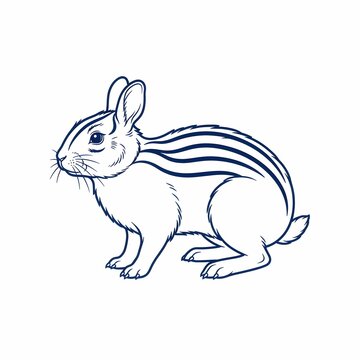 Blue Line Art Drawing of a Cute Chipmunk in Profile View