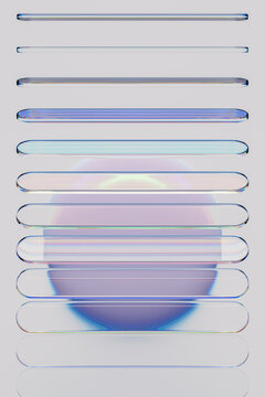 3D Horizontal Transparent Glass Layers Over a Purple Abstract Shape