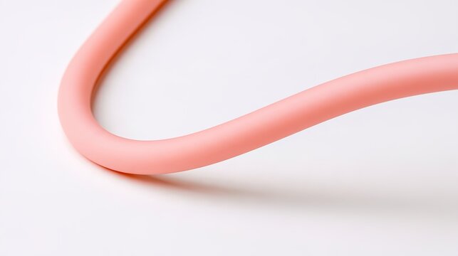 silicone. A smooth pink silicone tube curved elegantly on a white background. product launch decks, UI/UX mockups, designed for data visualization dashboards and holographic UIs.