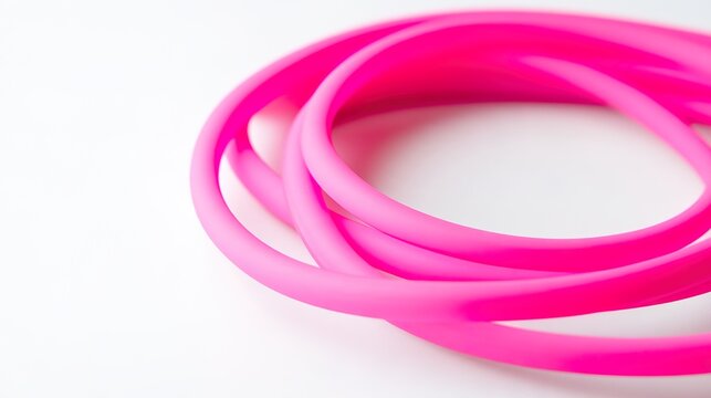 silicone. A smooth pink silicone tube curved elegantly on a white background. product launch decks, UI/UX mockups, designed for data visualization dashboards and holographic UIs.