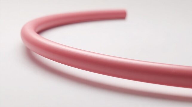 silicone. A smooth pink silicone tube curved elegantly on a white background. product launch decks, UI/UX mockups, designed for data visualization dashboards and holographic UIs.