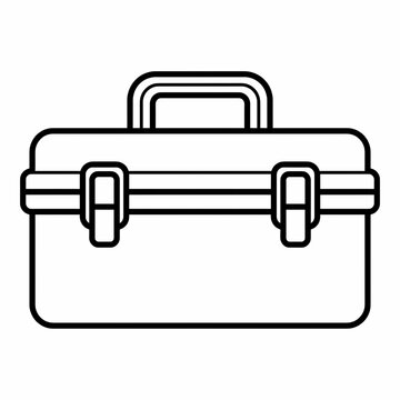 Toolbox. Portable Tool Storage Case with Handle and Latches. Workshop Equipment and Maintenance Organizer. Minimalist Line Vector Illustration