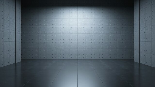 Empty room with concrete walls and reflective dark floor
