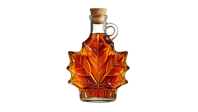 Maple Syrup Bottle Shaped Like Maple Leaf Isolated on Transparent Background PNG
