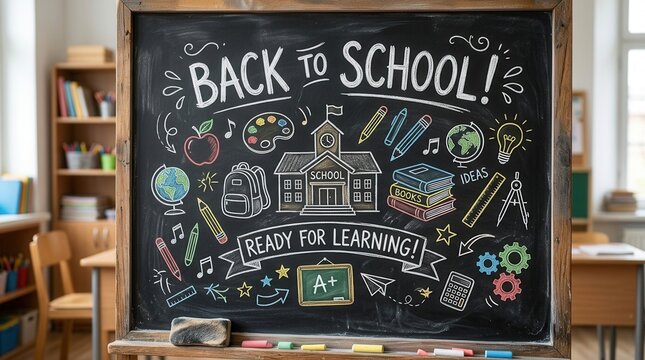 Back To School Ready For Learning Chalkboard Illustration