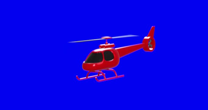 Helicopter on blue monochrome background. 3d render video.