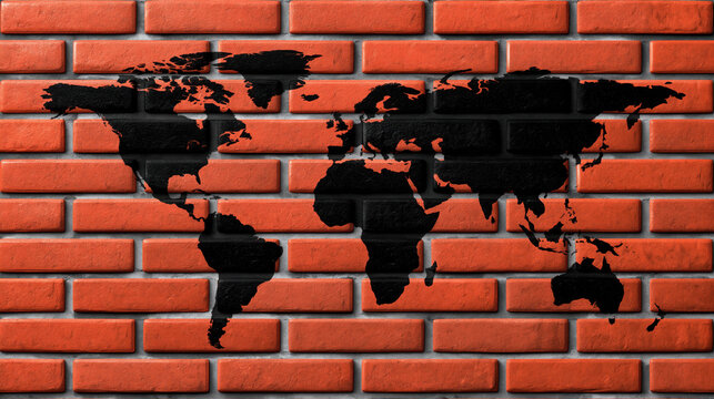 Brick wall world map black mural red brick indoor wall painted wall world mural texture background