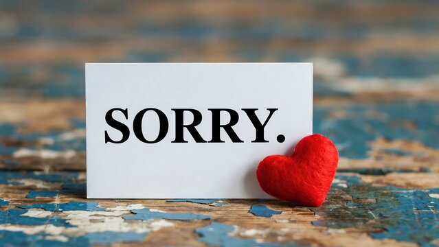 Sorry message with red heart representing apology and emotional regret